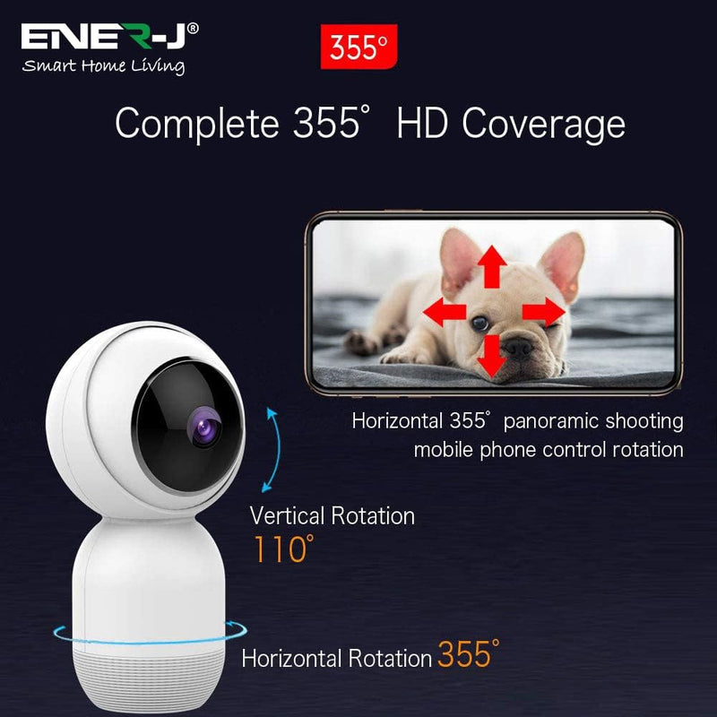 ENER-J Indoor Security Camera System Wireless with Motion Sensor, Night Vision, 360 Degree Pan Tilt Zoom, 720P