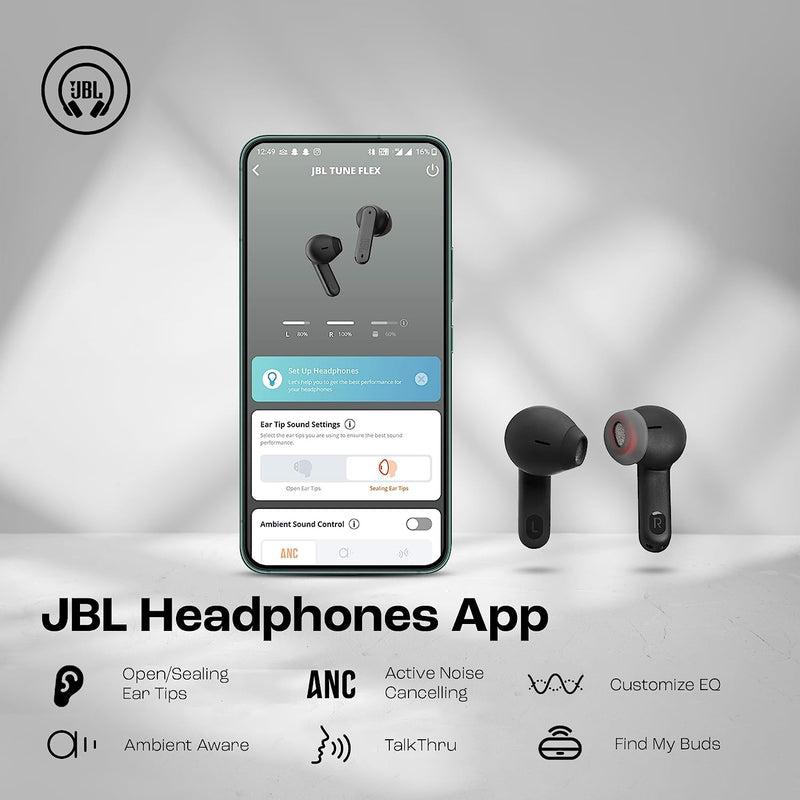 JBL Tune Flex Earphones, In Ear, Active Noise Cancelling Bluetooth Earphones Water-Resistant