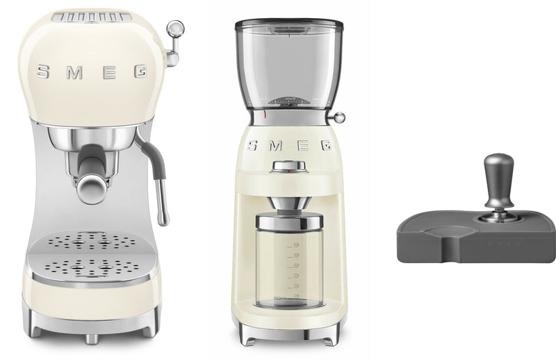 Smeg ECF02 Espresso Machine + CGF11 Coffee Grinder + ECTS01 Coffee Tamping Bundle