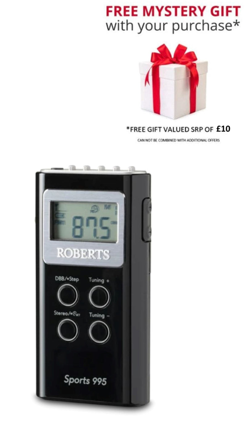 Roberts Sports 995 Personal Portable FM/AM Radio Black - Free Gift RRP £10!