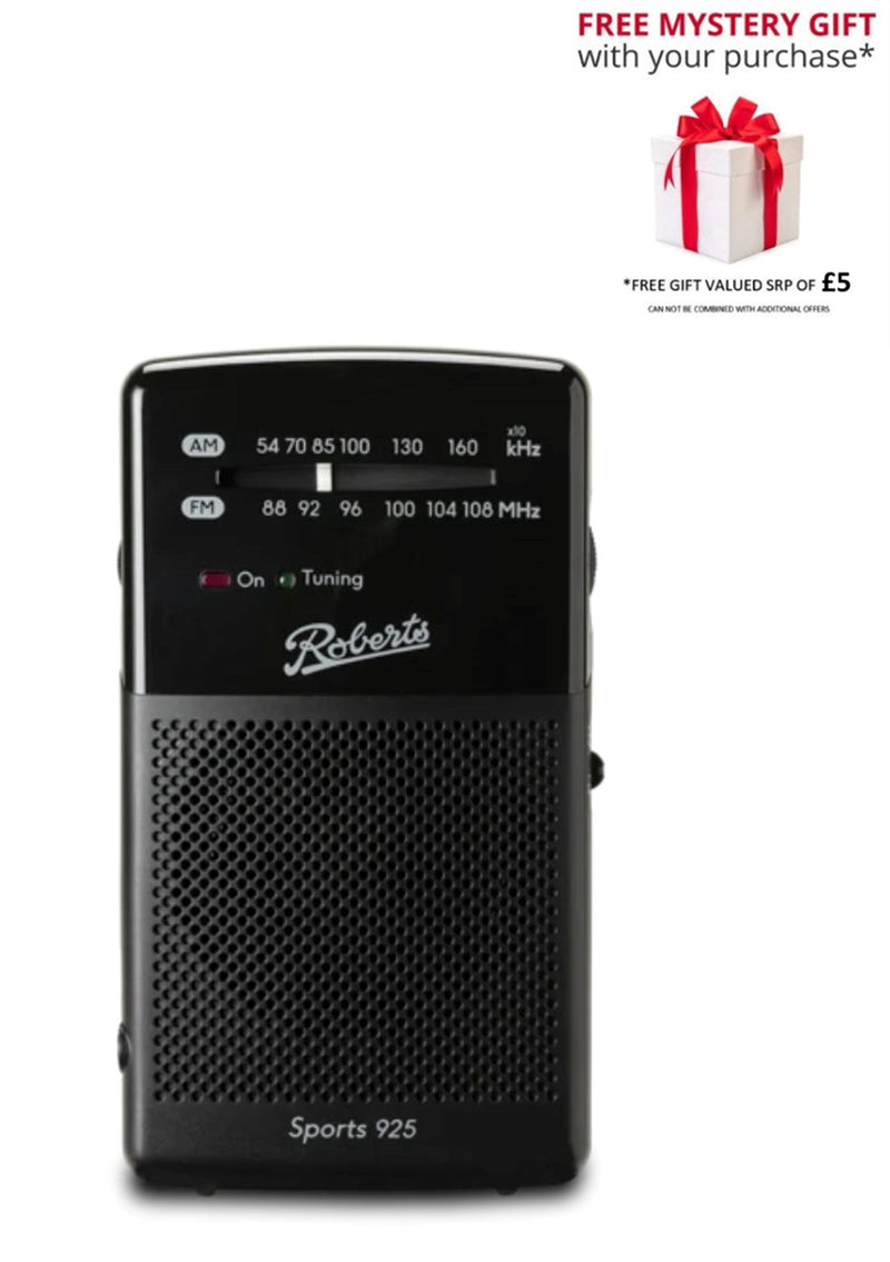 Roberts Sports 925 Personal Portable FM/AM Radio Black - Free Gift RRP £5!