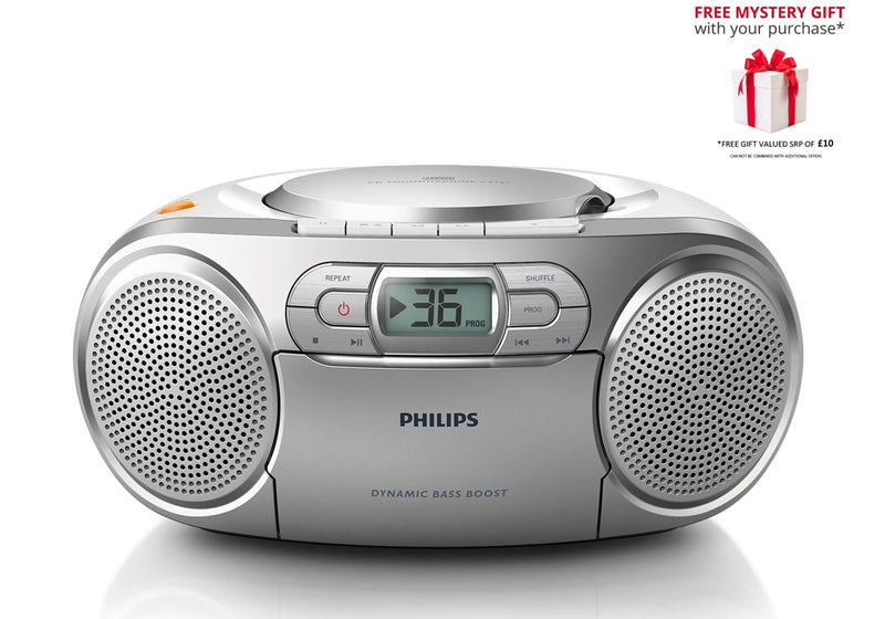 Philips AZ127 Portable Stereo CD Radio FM Cassette player - Free Gift RRP £10!