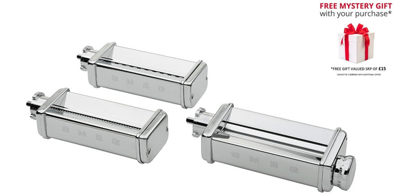 Smeg SMPC01 50's Retro Three Piece Pasta Roller and Cutter Set for SMF Stand Mixers- Free Gift RRP £15!