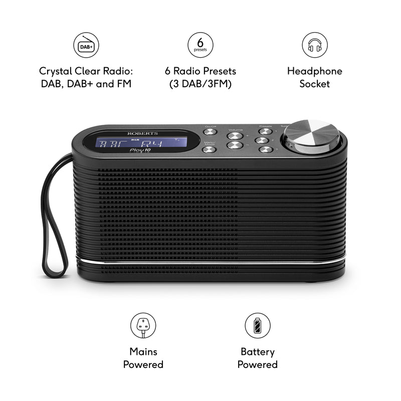 Roberts Play10 DAB/DAB plus/FM Digital Radio with Simple Presets - Free Gift RRP £10!