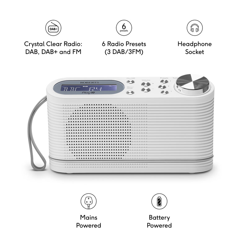 Roberts Play10 DAB/DAB plus/FM Digital Radio with Simple Presets - Free Gift RRP £10!