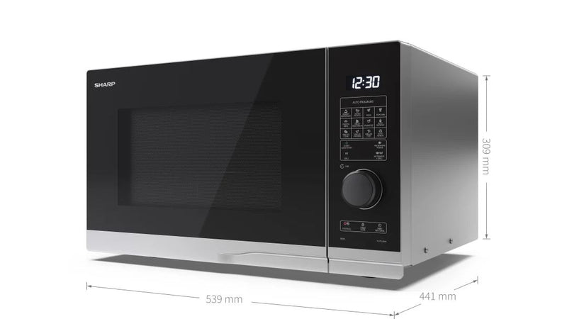 Sharp YC-PG254AU-S 25 Litre 900W Digital Microwave, 1000W Grill, 10 power levels, LED cavity light - Silver