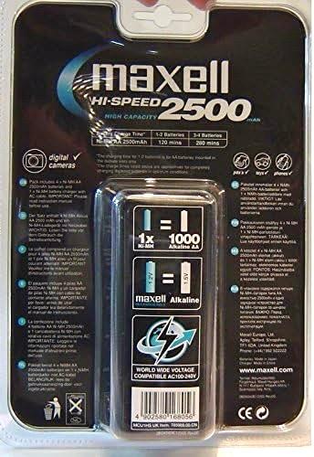 Maxell Hi-Speed AA/AAA (MN1500/Mn2400) MCU1HS Charger with 4 High Cap 250mAh AA Batteries