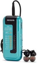 Aiwa R-22TQ Micro Pocket radio with Stereo headphones, Compact size, Clamping clip, MW/FM stereo, Analog ETS -Metallic Teal - UK Model