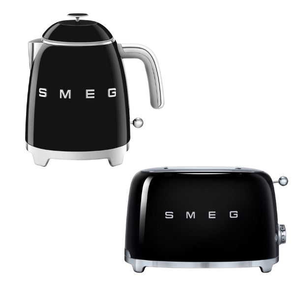 Smeg KLF05 Retro 50's Style Mini Kettle 0.8L & TSF01 2 Slice Toaster Set