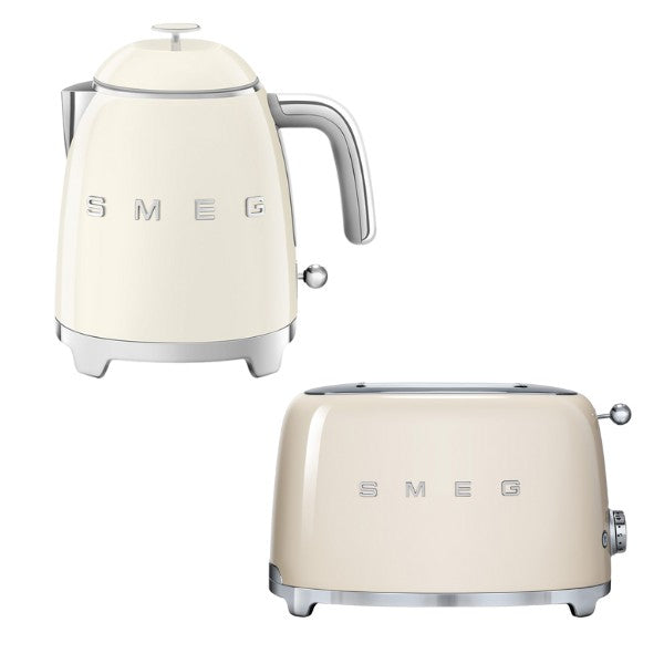 Smeg KLF05 Retro 50's Style Mini Kettle 0.8L & TSF01 2 Slice Toaster Set