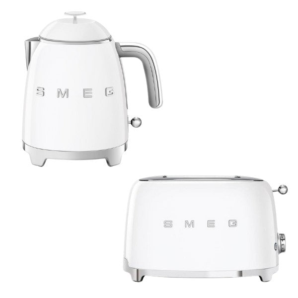 Smeg KLF05 Retro 50's Style Mini Kettle 0.8L & TSF01 2 Slice Toaster Set