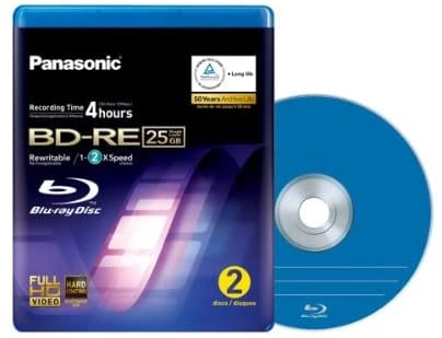 Panasonic LM-BEU25AE2 25GB Rewritable Blu-ray Media 1-2xSpeed Video Box -2 per Pack