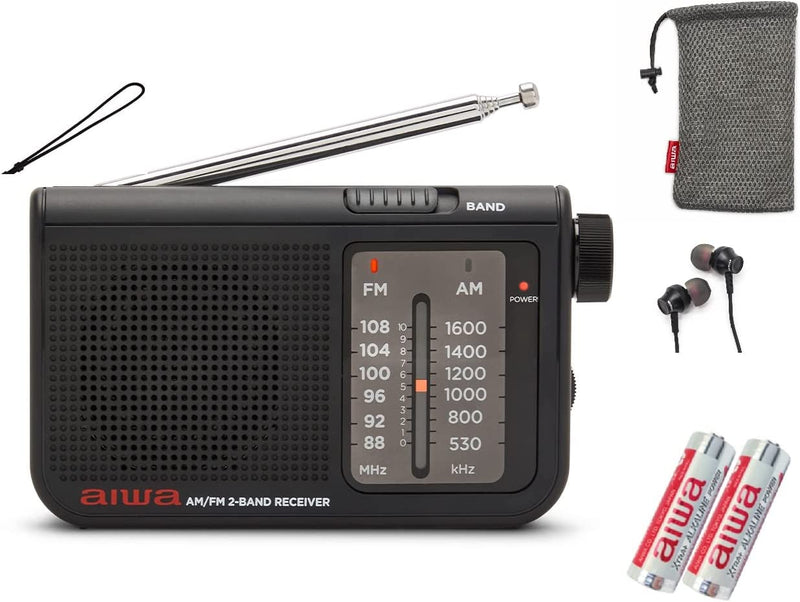 Aiwa RS-55 Pocket AM/FM radio with High Definition Audio, Headphone input, include Metal Stereo Earphones