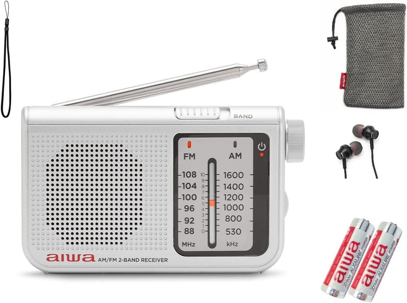 Aiwa RS-55 Pocket AM/FM radio with High Definition Audio, Headphone input, include Metal Stereo Earphones