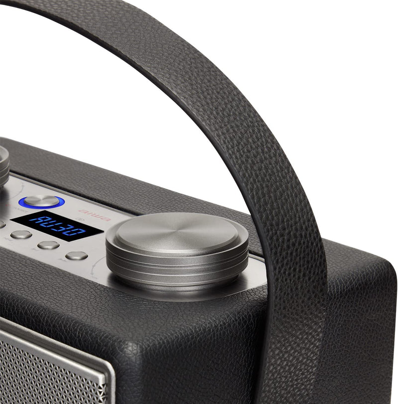Aiwa BSTU-800BK Vintage Style Wireless Compact Speaker with Mic & Guitar Input