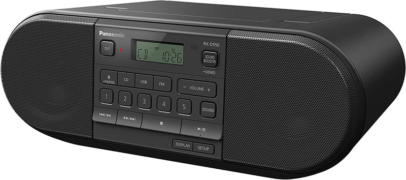 Panasonic RX-D550 Powerful, Portable & Multisource Compatible FM Radio, with Bluetooth, USB, CD, 20W - Black