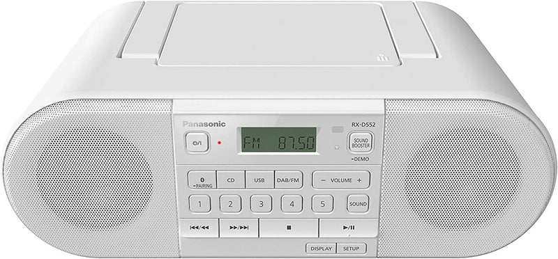 Panasonic RX-D552 Portable & Multi-source Compatible DAB+ & FM Radio, with CD, USB, Bluetooth, 20W - White