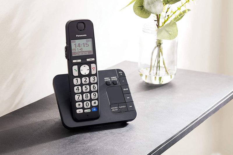 Panasonic KX-TGE723 Big Button DECT Cordless Telephone with Nuisance Call Blocker & Digital Answering Machine (Trio Handset Pack) - Black