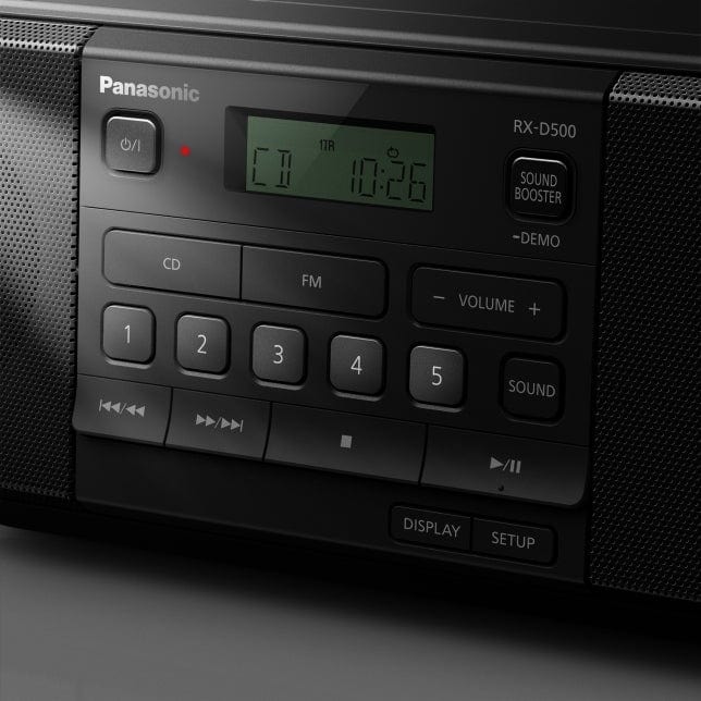 Panasonic RX-D500 Powerful & Portable CD Radio with Sound Booster, FM, 20W - Black